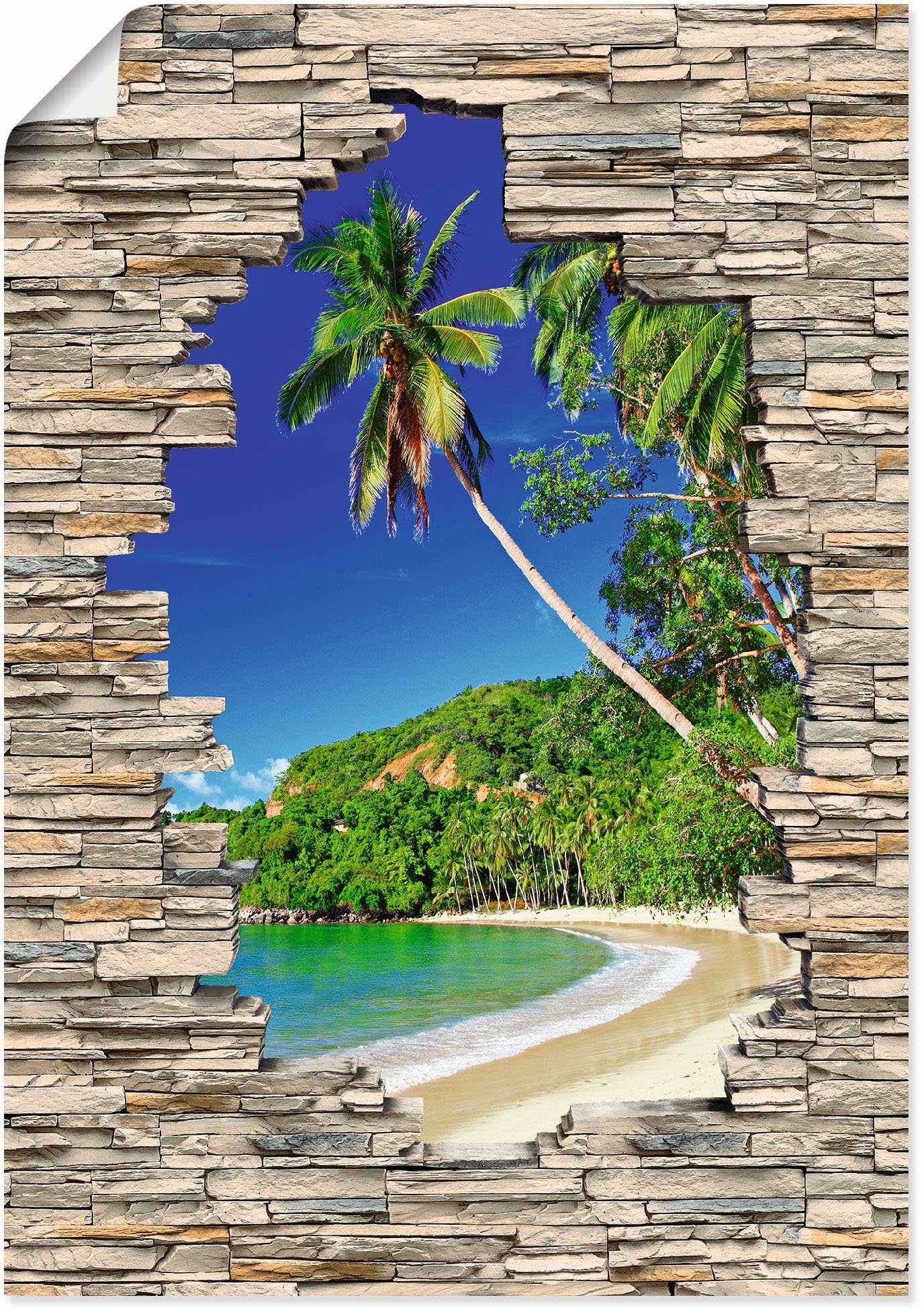 Artland Wandbild Paradies Blick Steinmauer, Karibikbilder (1 St), als Alubild, Leinwandbild, Wandaufkleber oder Poster in versch. Größen | Poster