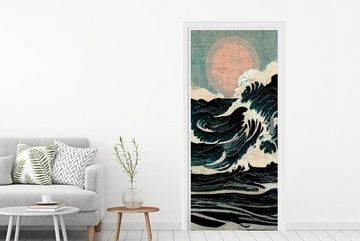 MuchoWow Türtapete Jahrgang - Meer - Wellen - Sonne, Matt, bedruckt, (1 St), Fototapete für Tür, Türaufkleber, 75x205 cm