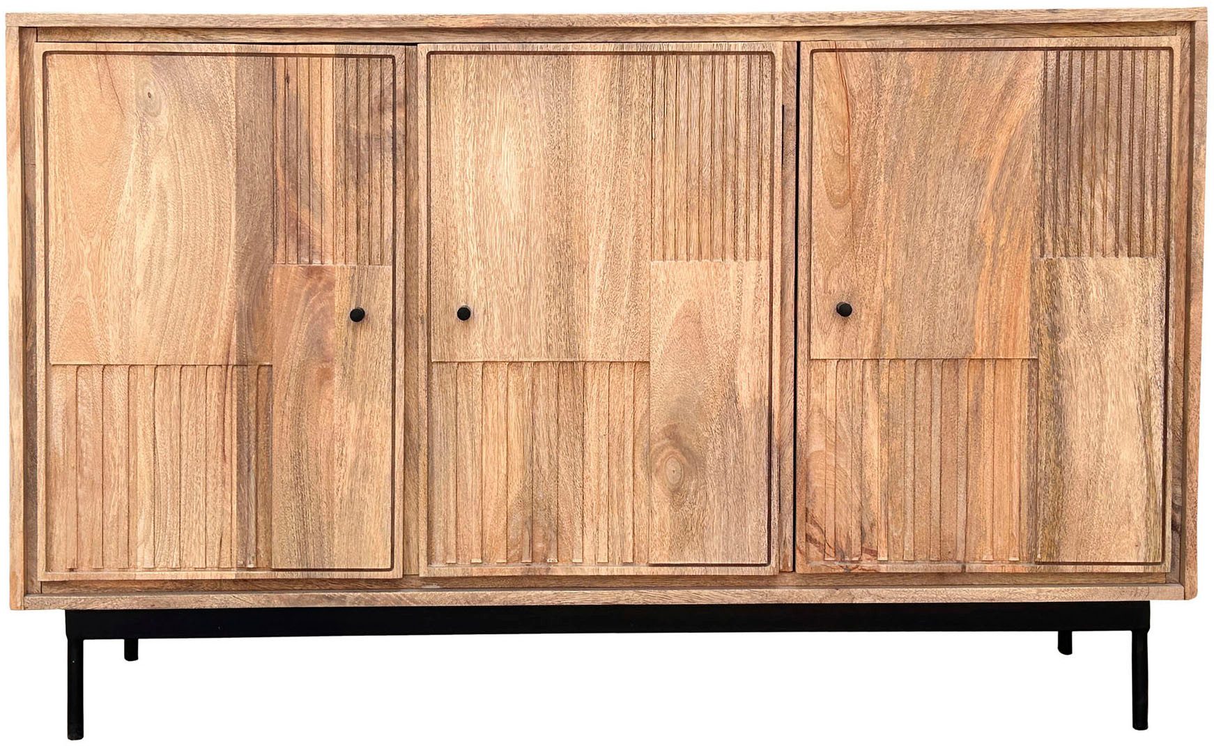 SIT Sideboard Kommode – Massives Holz mit Lamellen‑Front & kunstvollen Schnitzereien (1 St), Massives Lamellen‑Sideboard mit kunstvollen Schnitzereien & Stauraum