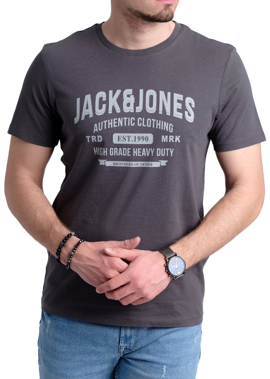 Jack & Jones Print-Shirt T-Shirt OPT Aufdruck mit 2 aus Baumwolle