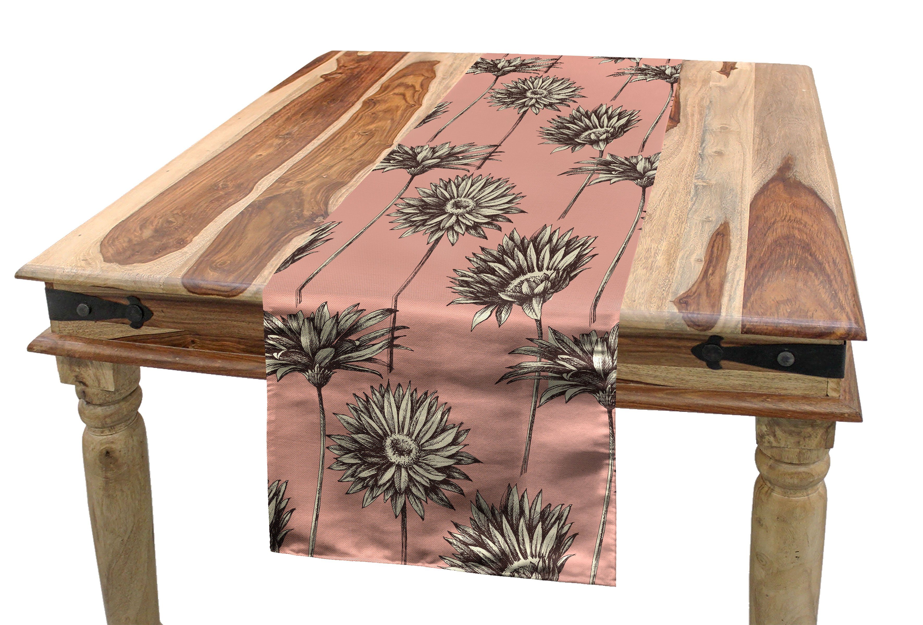 Abakuhaus Tischläufer Esszimmer Küche Dekorativer Blumen Gänseblümchen Tischläufer, Retro Rechteckiger der Blumenstrauß