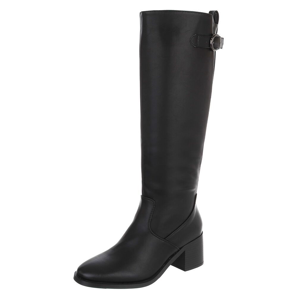 Ital-Design Damen Langschaftstiefel mit Blockabsatz und Schnalle Stiefel (92457819) Blockabsatz Stiefel in Schwarz