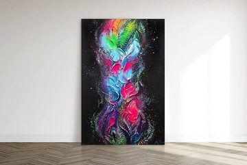 YS-Art Gemälde Fokus, Abstraktion, Vertikales Leinwand Bild Handgemalt Bunt Regenbogen Schwarz