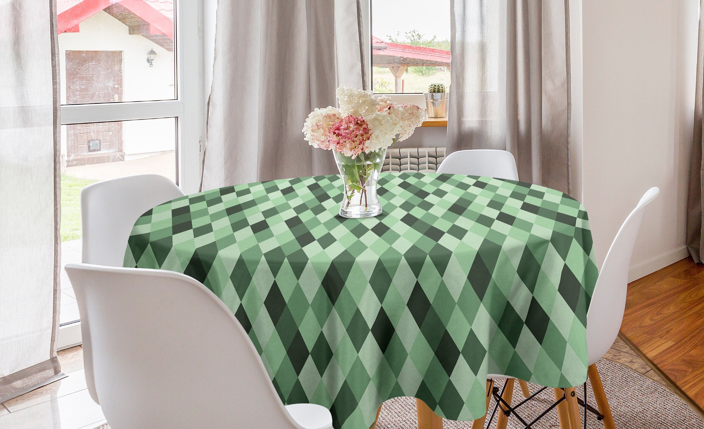 Abakuhaus Tischdecke Kreis Tischdecke Abdeckung Argyle Küche Hues Esszimmer Rhombus geometrische Dekoration, Grüner für