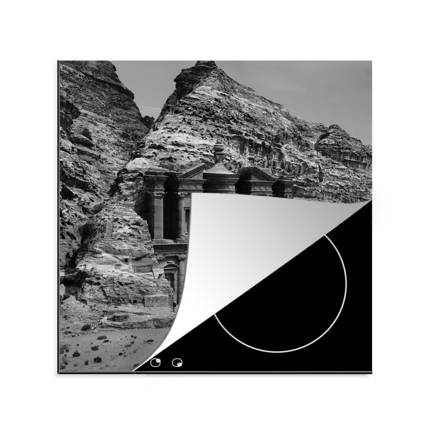 MuchoWow Herdblende-/Abdeckplatte Jordanien - Petra Arbeitsplatte Ceranfeldabdeckung, cm, - - Schwarz 78x78 tlg), für Weiß, küche Vinyl, (1