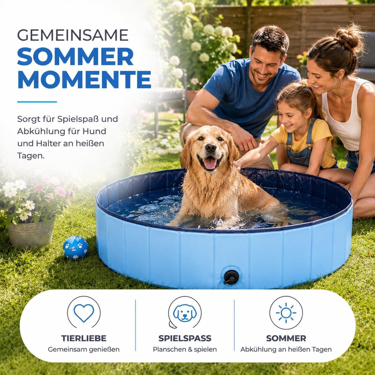 TK Gruppe Hundepool Faltbarer Hundepool Ø 80 cm mit Ablaufventil und PVC-Boden, (1-tlg) – Bild 5 von 5