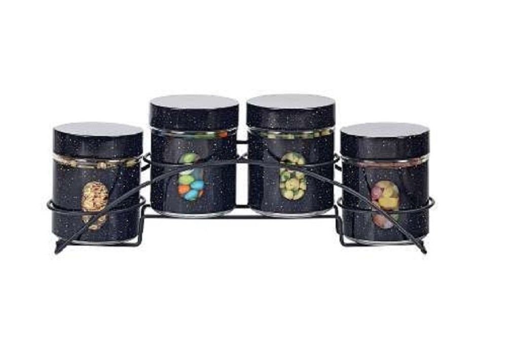 ZELLERFELD Vorratsdose Trendmax 4-Teiliges Vorratsbehälter Vorratsdosen Baharatlik Gewürz-Set Aufbewahrungsgläser für Lebensmittel schwarz
