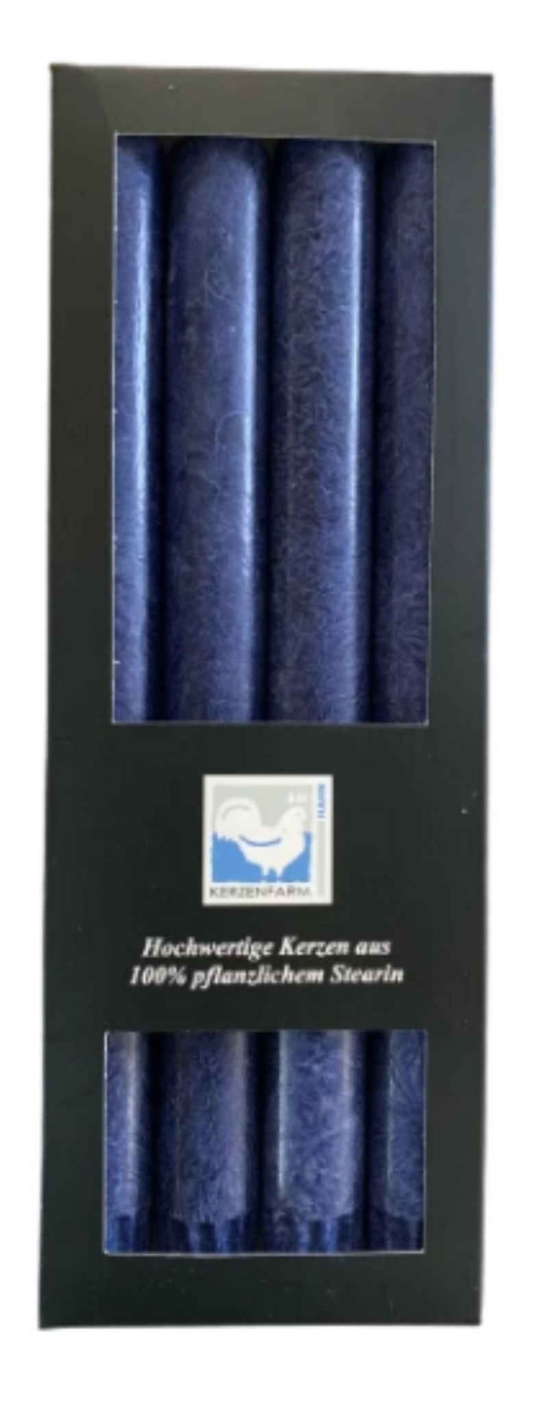 Kerzenfarm Hahn Tafelkerze Stearin-Stabkerze, 4er Pack, 22 x 250 mm, dunkelblau (1-tlg), 100% pflanzliches Stearin