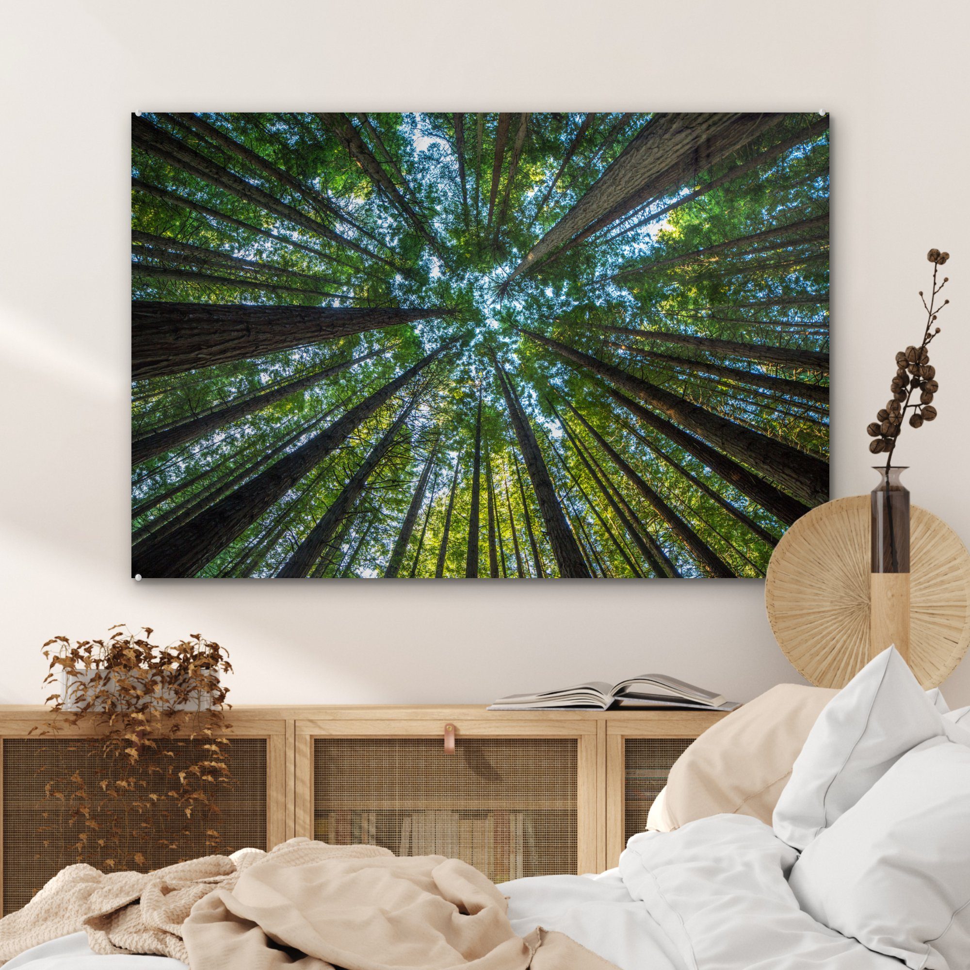 - - Acrylglasbilder MuchoWow St), (1 Laub Wohnzimmer Wald & Acrylglasbild Bäume, Schlafzimmer