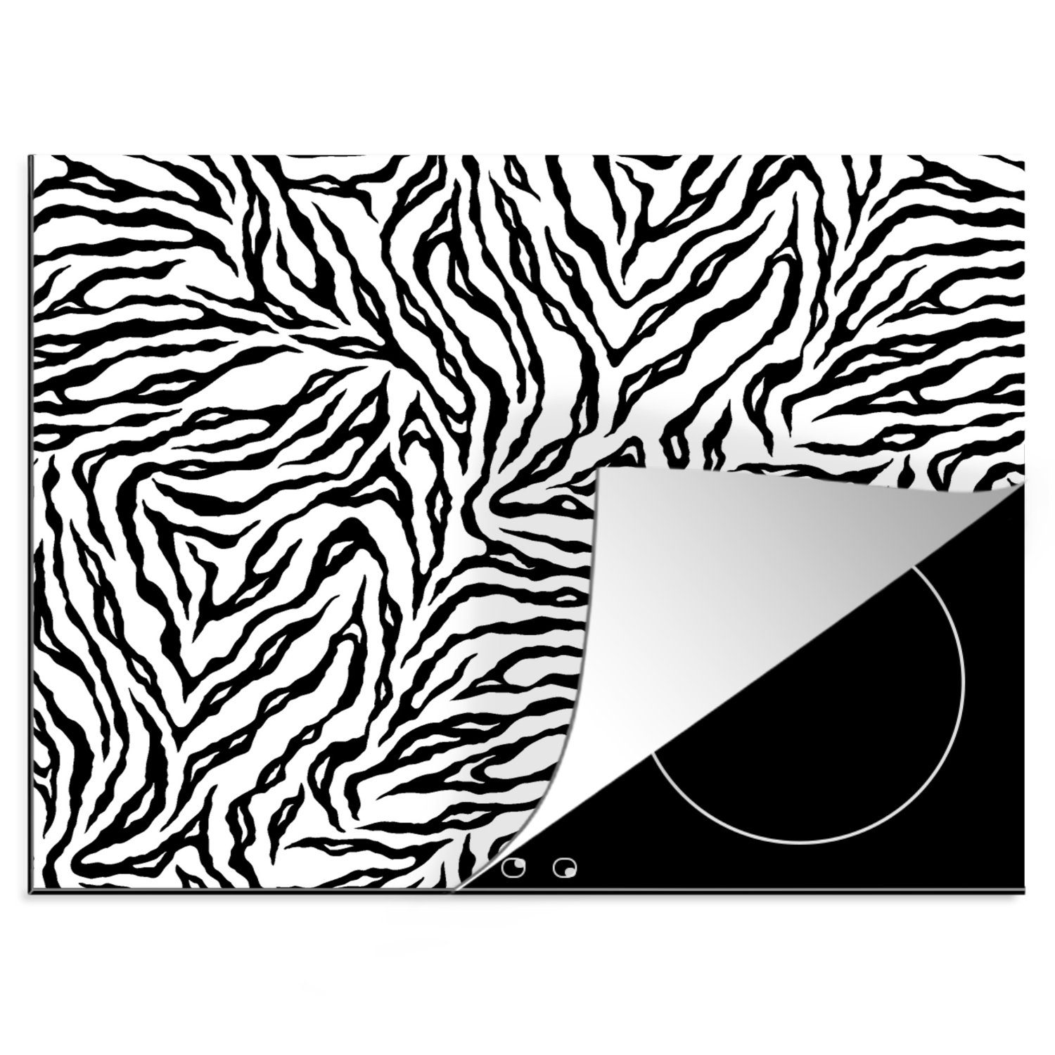 MuchoWow Herdblende-/Abdeckplatte Tigerdruck - Schwarz - Weiß - Tiere - Muster, Vinyl, (1 tlg), 60x52 cm, Mobile Arbeitsfläche nutzbar, Ceranfeldabdeckung