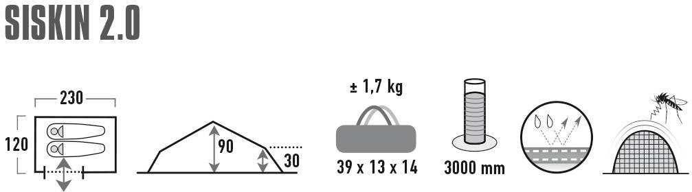 Personen: Peak 2.0, Zelt (mit 2 Siskin Einbogenzelt High Transporttasche)