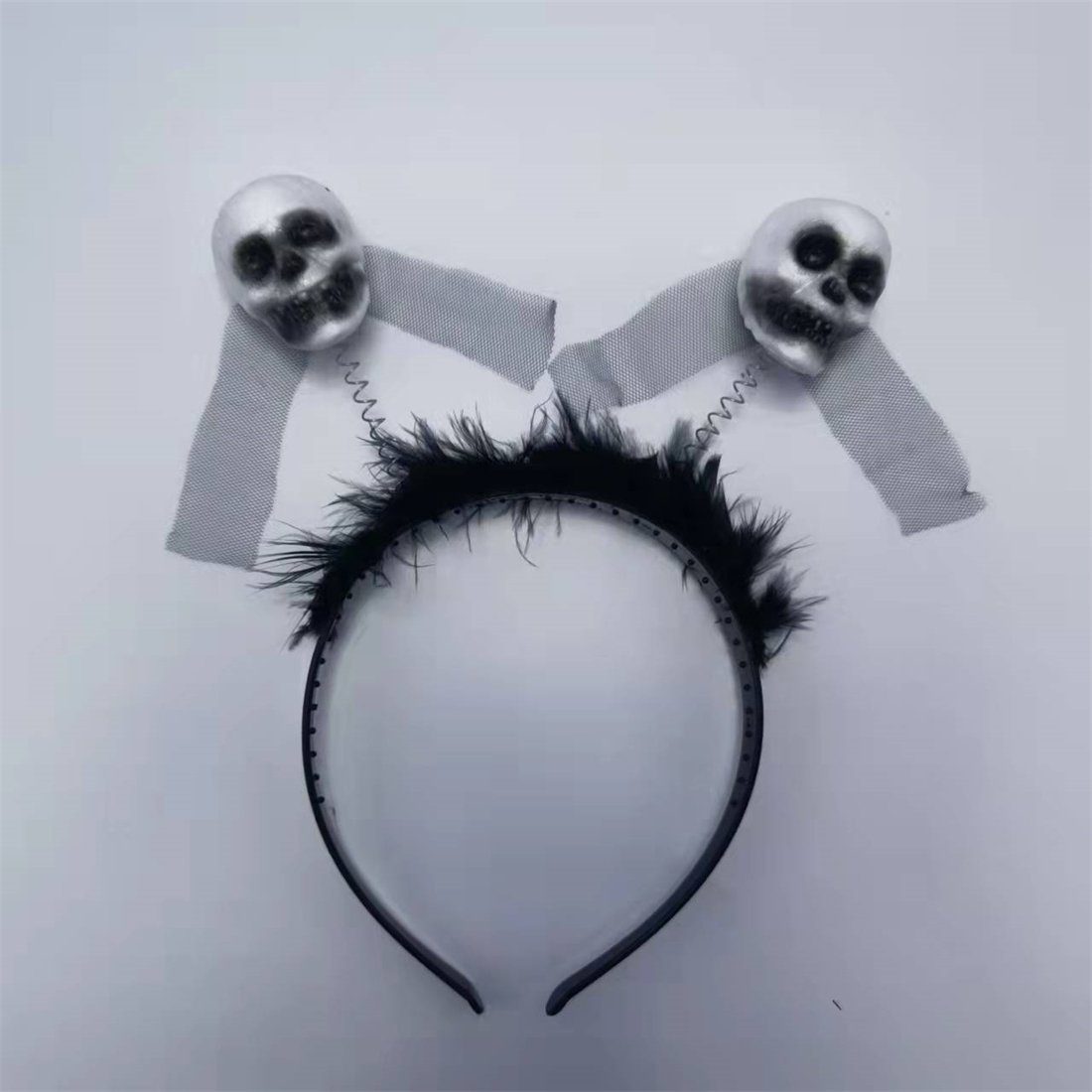 YOOdy~ Diadem Halloween Gespenst Kopf Skelett Mesh Bühne Kopfbedeckungen (1-tlg), für Halloween, Abschlussball, Party,festliche,halloween deko Schwarz