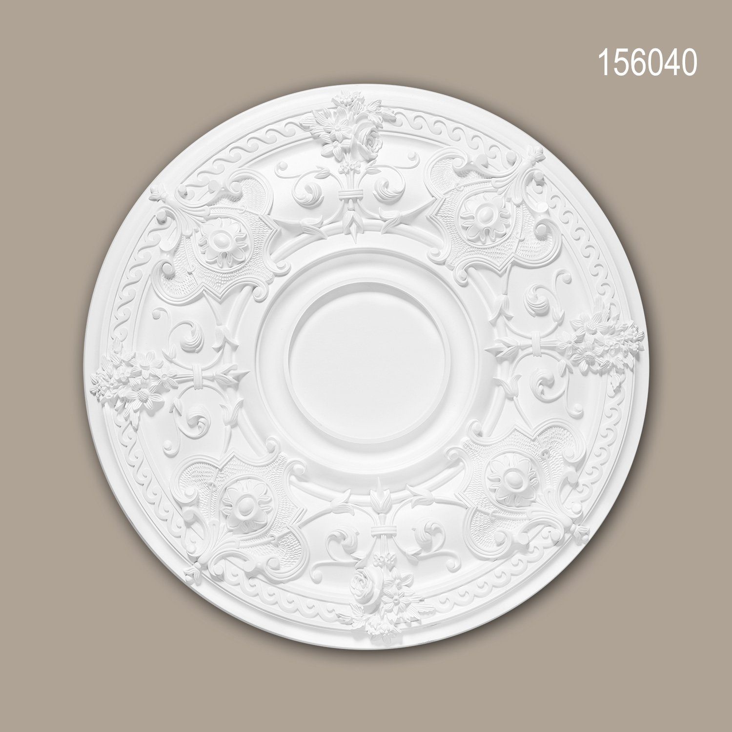 Profhome Decken-Rosette 156040 (Rosette, 1 St., Deckenrosette, Medallion, Stuckrosette, Deckenelement, Zierelement, Durchmesser 70,7 cm), weiß, vorgrundiert, Stil: Neo-Empire