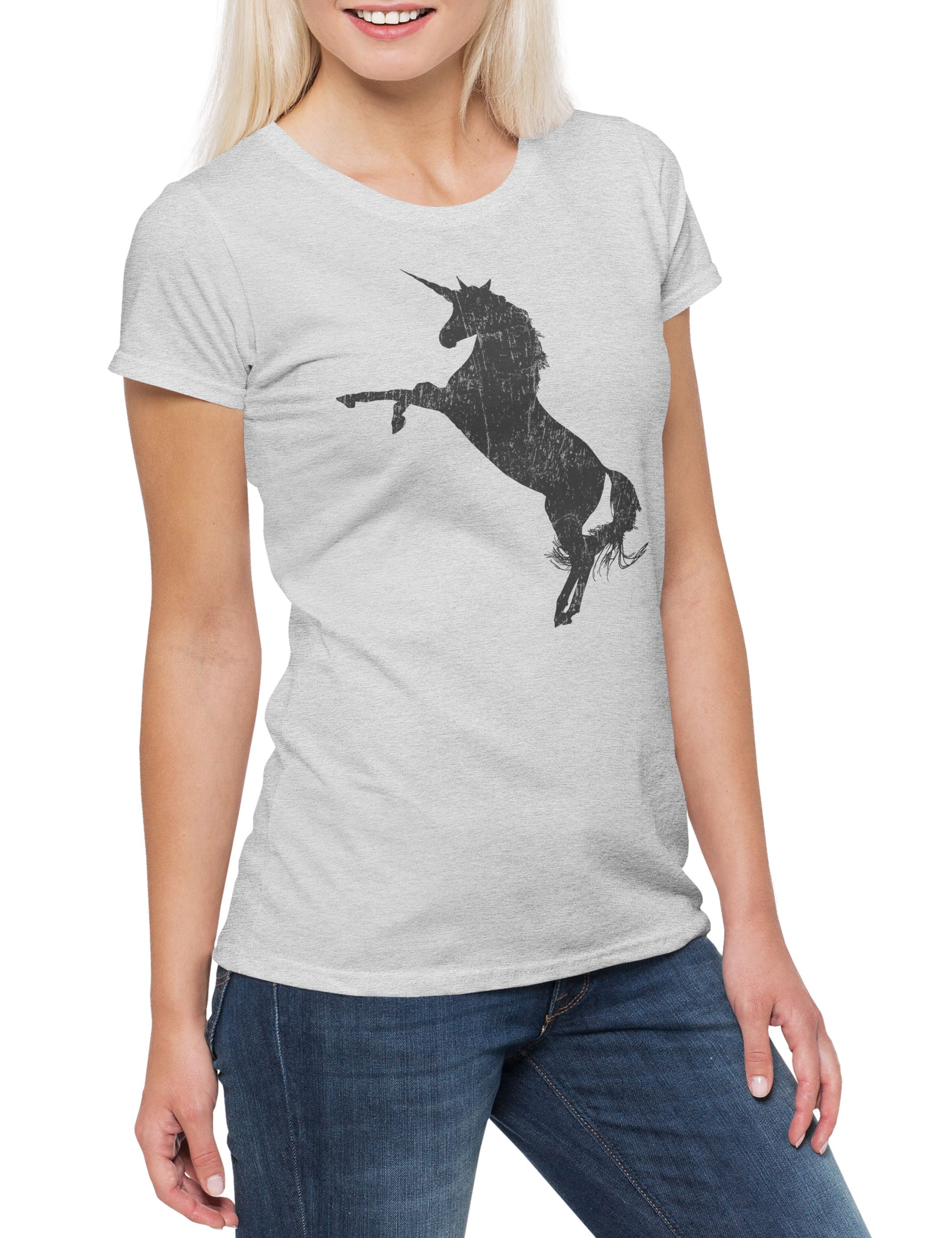 Print-Shirt Unicorn Silhouette Damen T-Shirt Einhorn Einhörner Toon Cartoon Comic