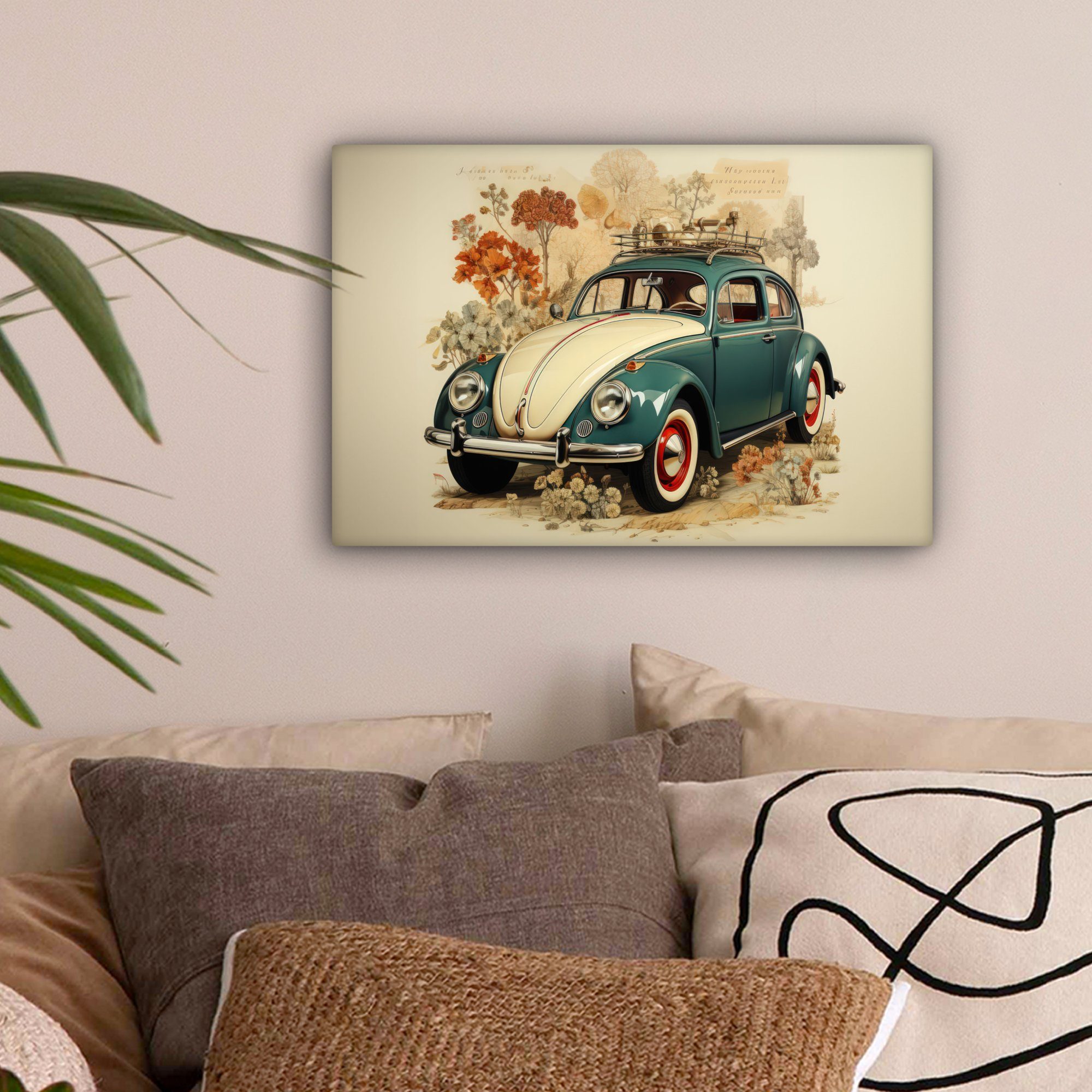 OneMillionCanvasses® Leinwandbild Oldtimer - Auto - Pflanzen - Blau - Licht günstig online kaufen