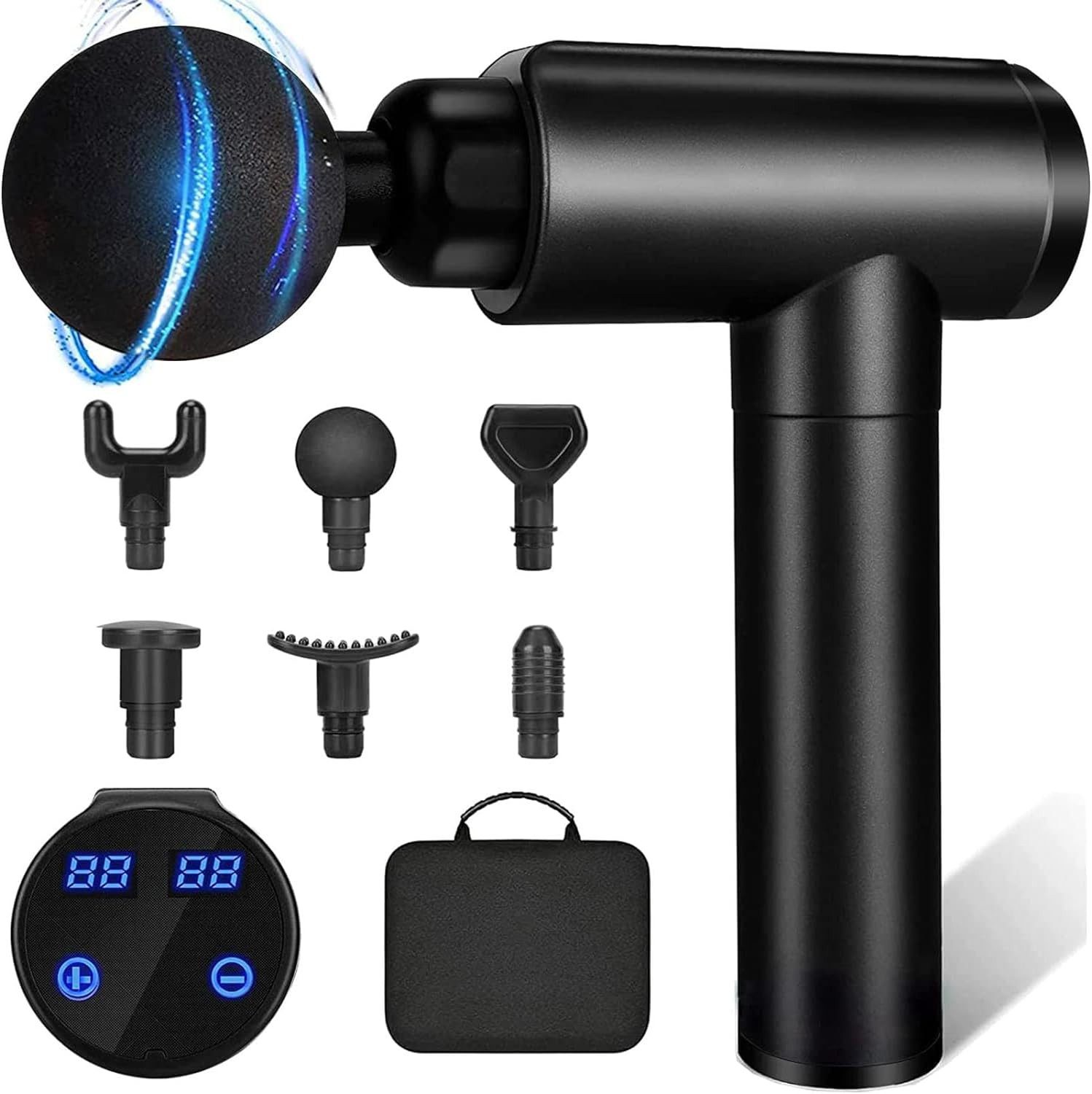 Massagepistole mit 6 Massagekopf und 30 Geschwindigkeiten LED Anzeige Touchscreen