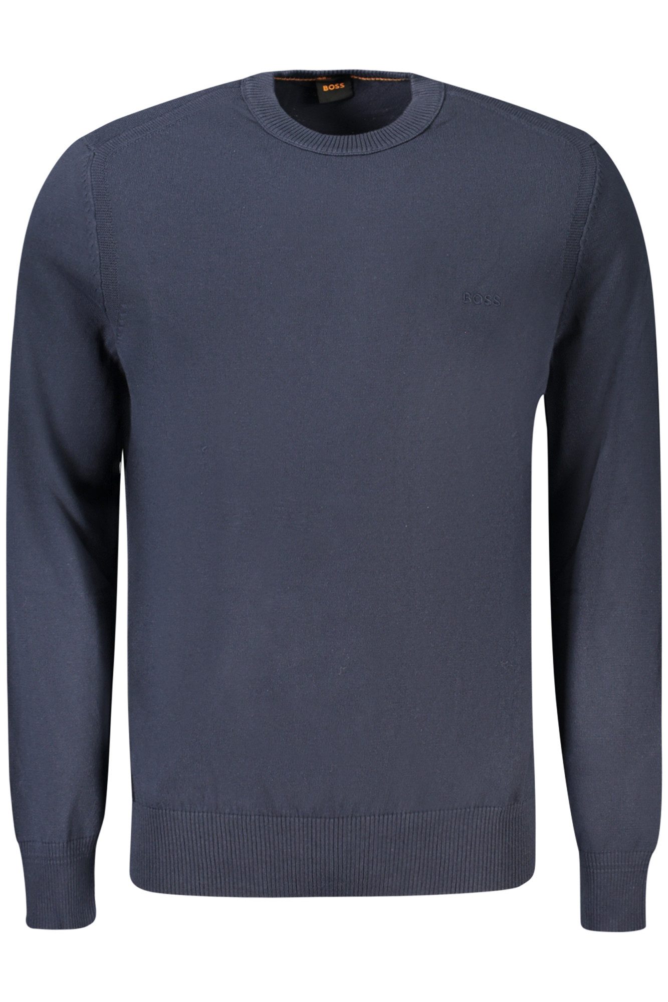 BOSS Strickpullover Eleganter blauer Herrenpullover mit Stickerei und Rundhalsausschnitt