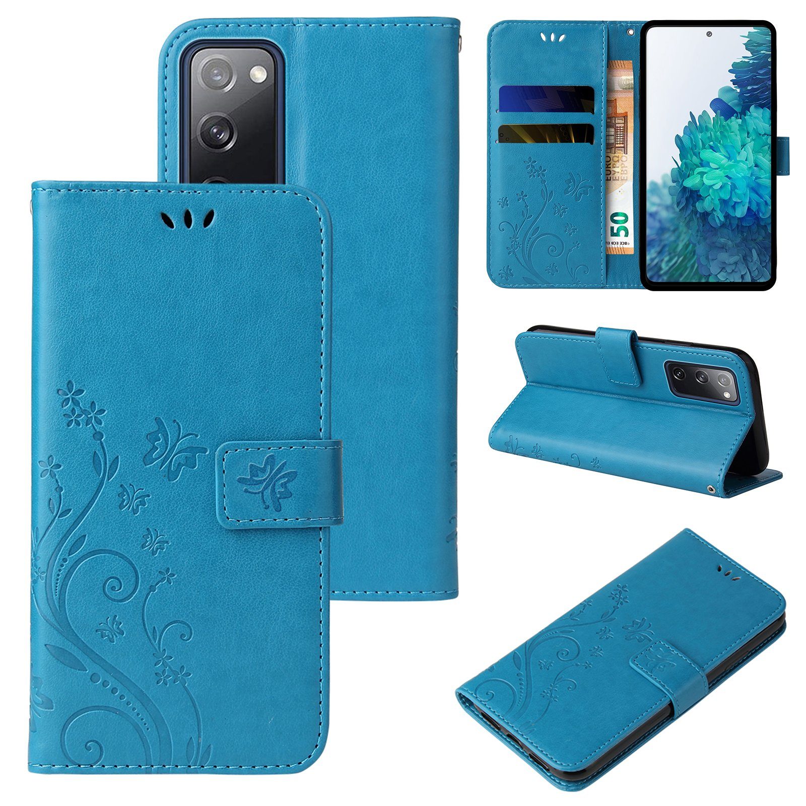 Tec-Expert Handyhülle Cover Tasche Hülle für Samsung Galaxy S20 FE 6,5 Zoll, Klapphülle Case mit Kartenfach Fliphülle aufstellbar, Motiv Blumen