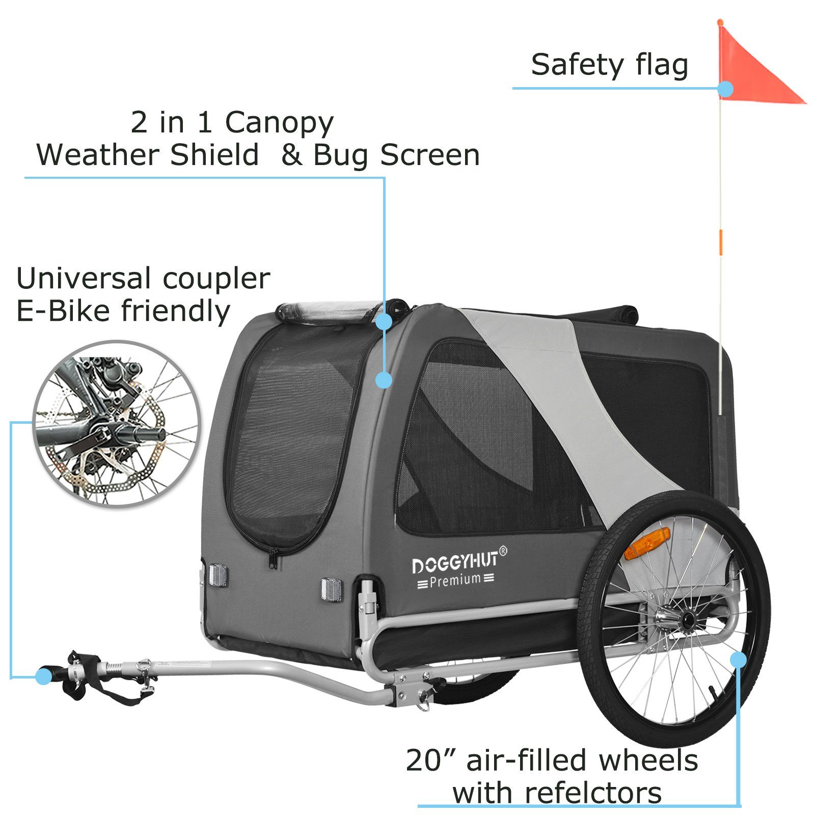 TIGGO Fahrradhundeanhänger DOGGYHUT® Hundefahrradanhänger Hundeanhänger Fahrradanhänger, Geeignet für große Hunde - Maximale Schulterhöhe des Hundes: 60 cm