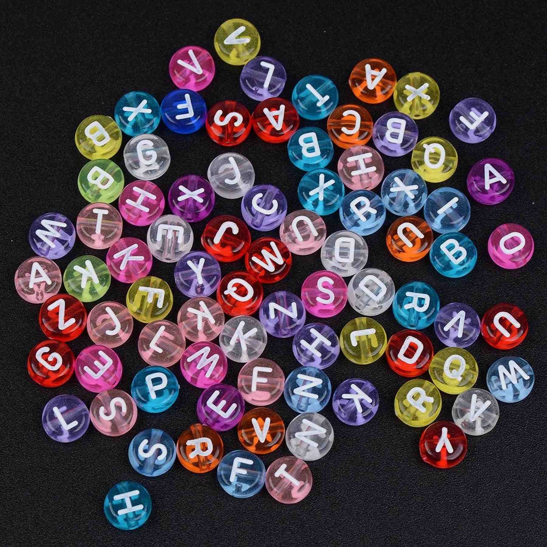 Kopper-24 Bastelperlen Buchstaben Perlen, 250 Stück, 4x7 mm, weiß mit bunt, rund, bunte Herze, (250-tlg)