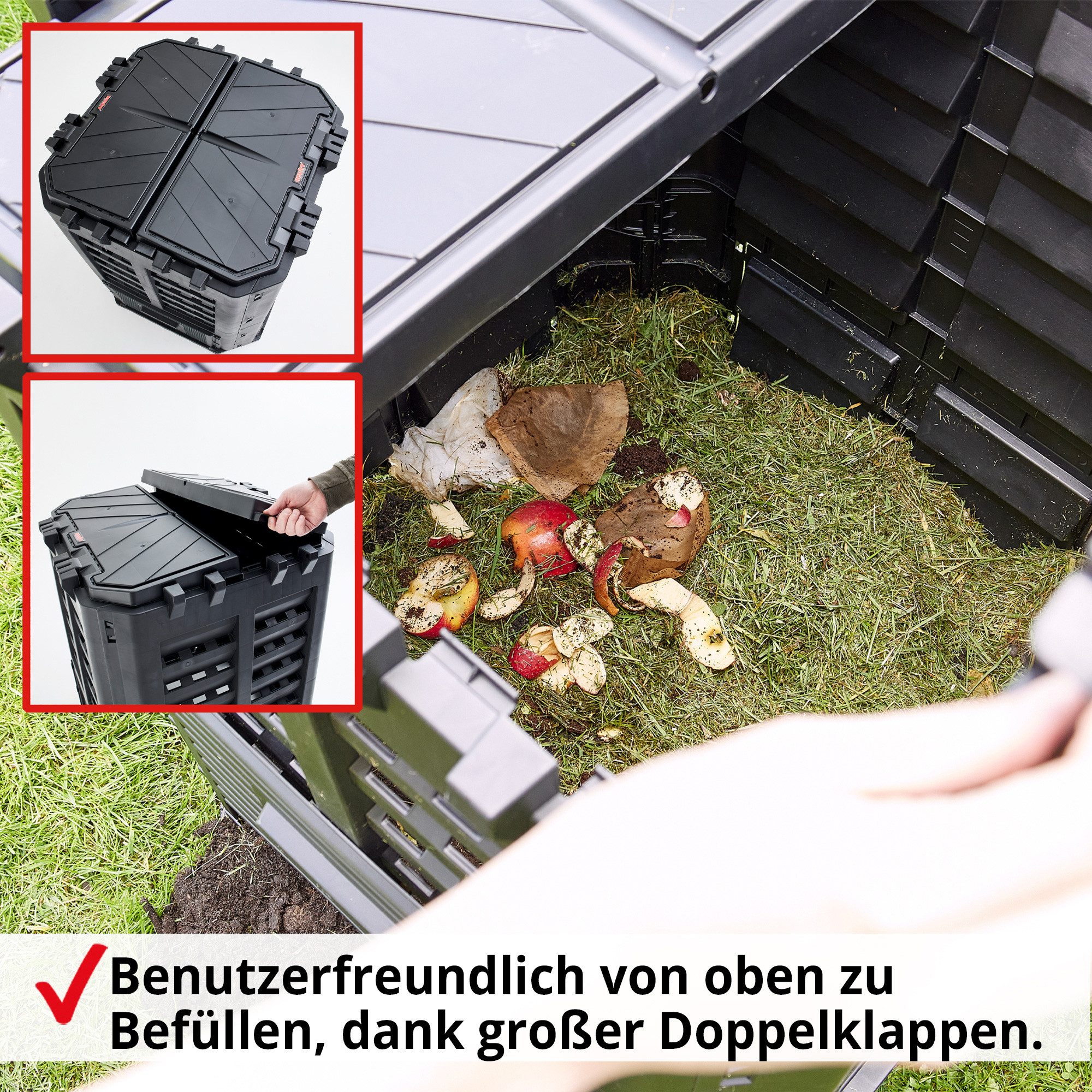 Hecht Komposter 3060 mit Stecksystem, BxTxH: 69x69x84 cm, 360 l, Klappdeckel