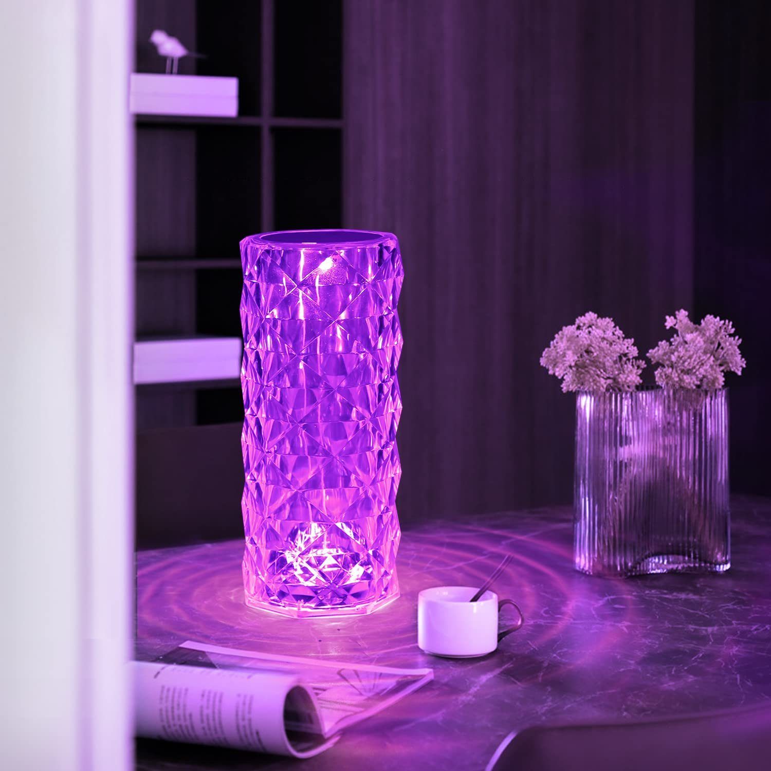 ZMH LED Tischleuchte Lampe Akku LED integriert Kristall Tischleuchte fest 16 Farben, dimmbar