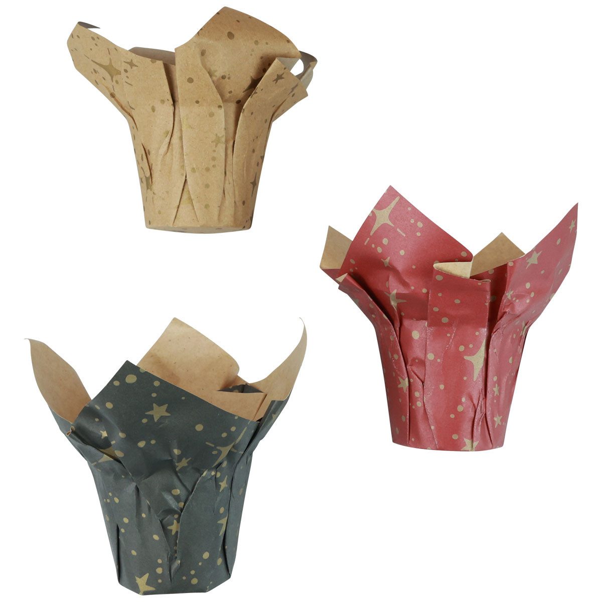 Viana Packpapier Weihnachts-Übertopf Papier Sterne Rot/Anthrazit/Natur 9er Set, 9 Stück