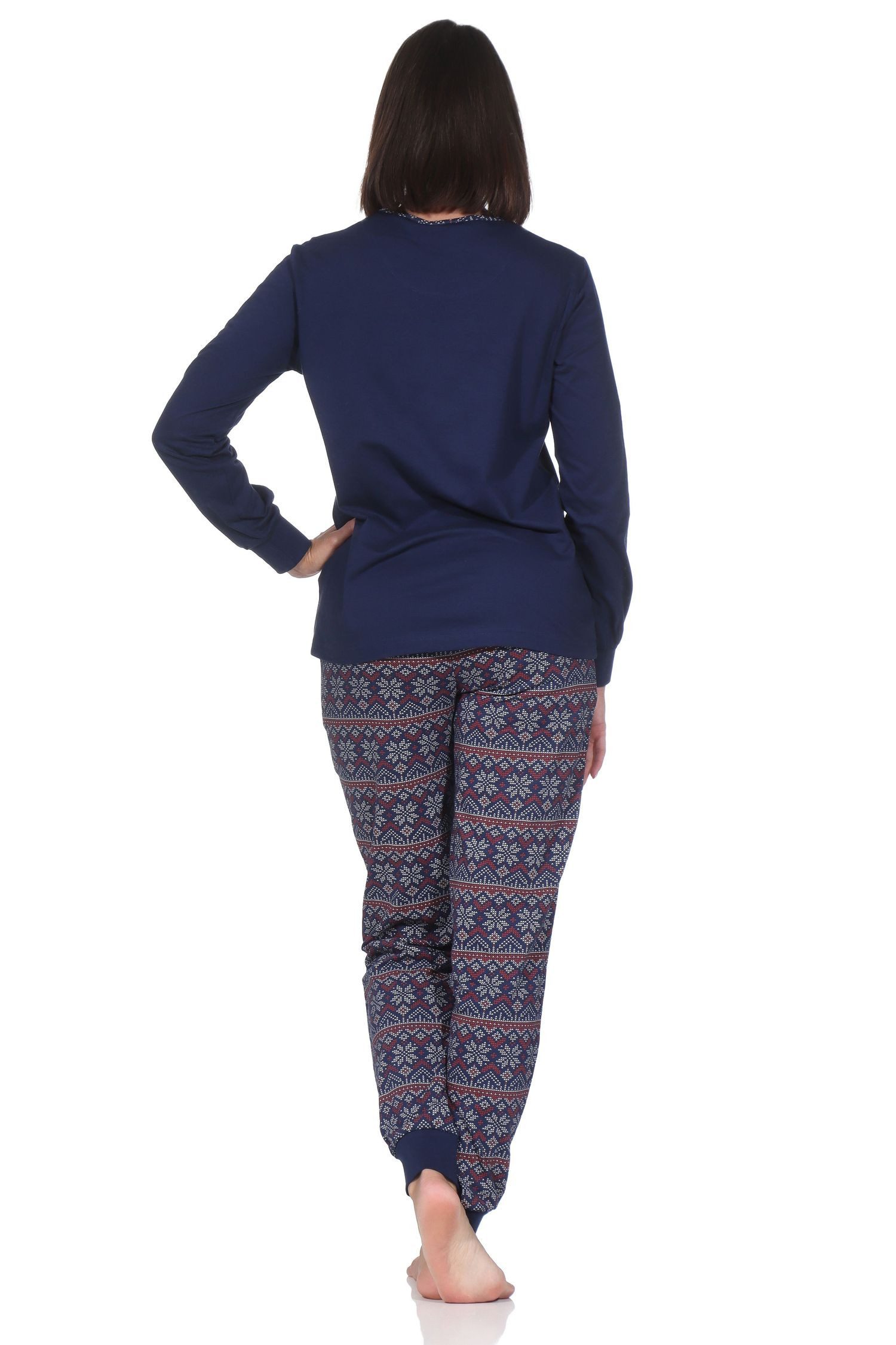 Normann Pyjama Damen Schlafanzug lang mit Bündchen im Ethnolook - auch in Übergrößen – Bild 5 von 5