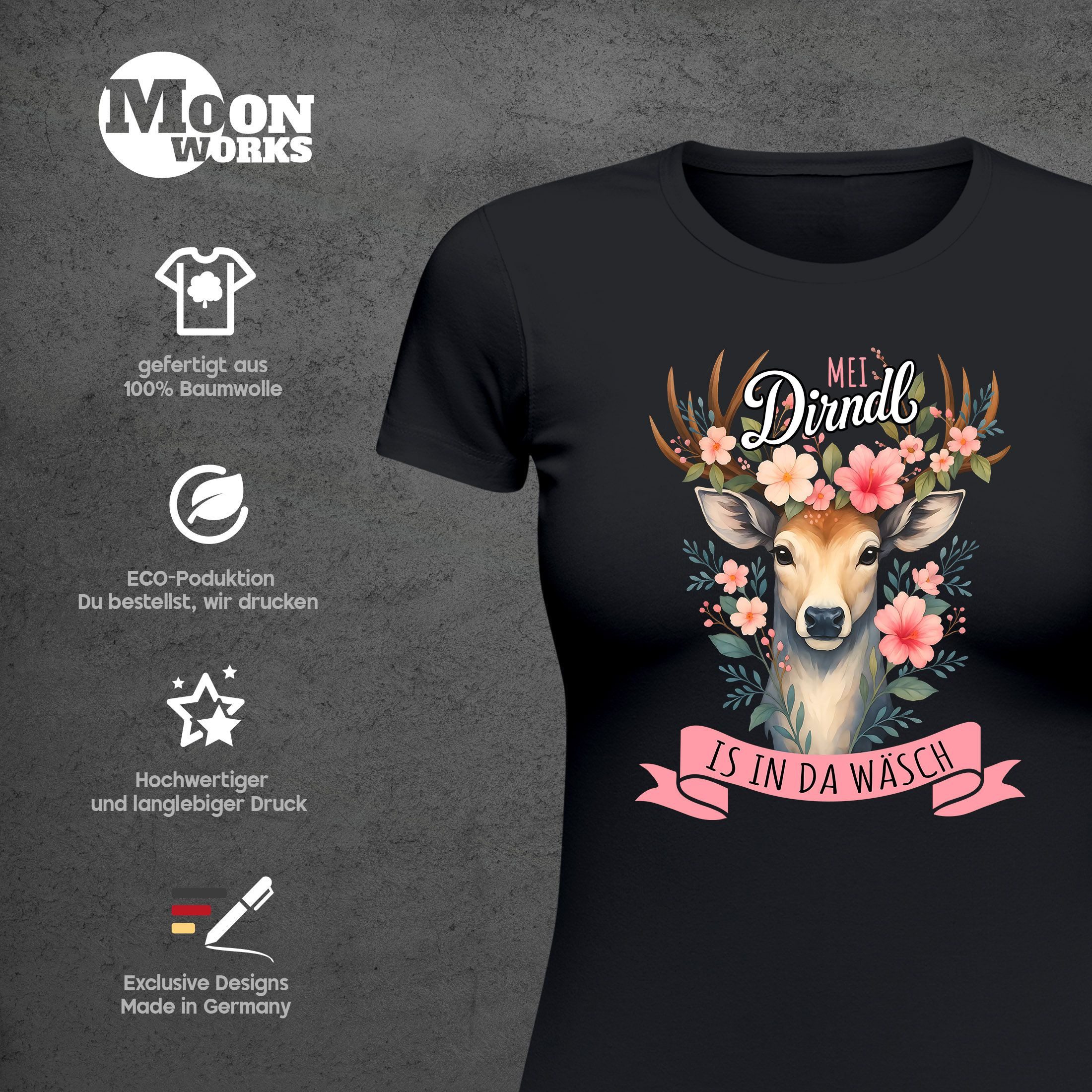 MoonWorks Print-Shirt Damen T-Shirt für das Oktoberfest Mei Dirndl is in da Wäsch Fun-Shirt mit Print