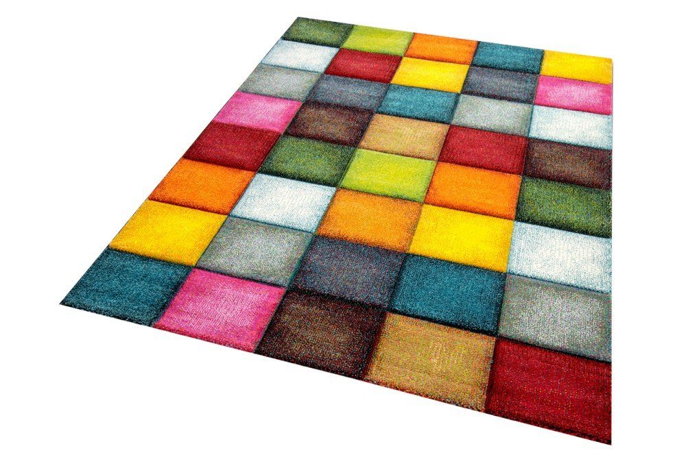 Carpetia Teppich Teppich modern Teppich Wohnzimmer Karo bunt gelb rot blau grün, rechteckig, Höhe: 13 mm – Bild 2 von 5