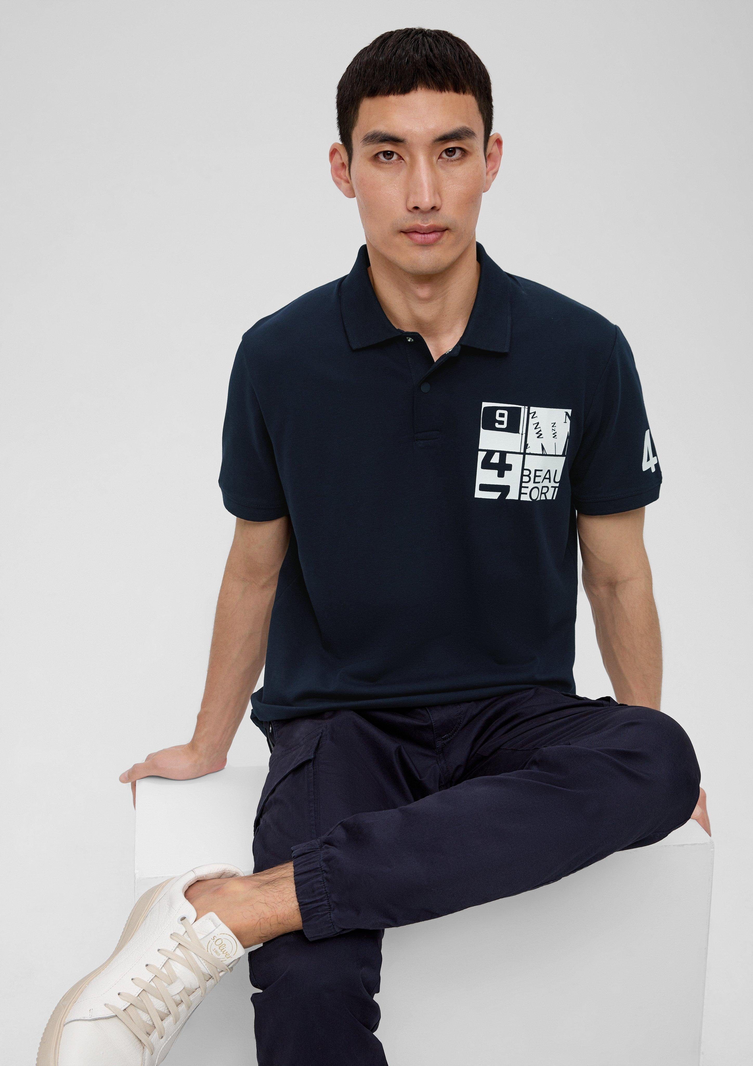 s.Oliver Kurzarmshirt Poloshirt aus Baumwollstretch Logo navy