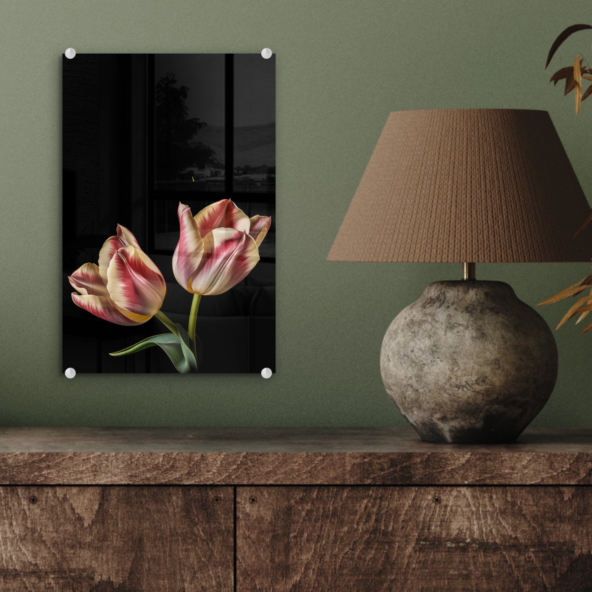 Tulpen Bilder Weiß MuchoWow Blumen - - - - Glasbilder Wanddekoration auf - Wandbild Rosa Foto - - St), Glas Natur, Glas (1 Acrylglasbild auf