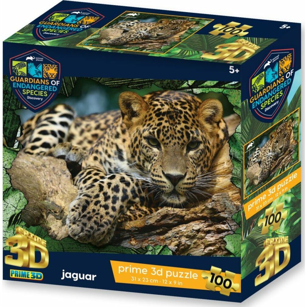 Prime 3D 3D-Puzzle PRIME 3D Puzzle Tierplanet: Bedrohte Tierarten - Jaguar 3D 100 Teile, Puzzleteile