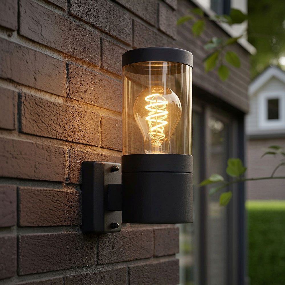 GLOBO LIGHTING LED Außen-Wandleuchte, Leuchtmittel inklusive, Warmweiß, Außenwandleuchte Fassadenlampe Terrassenleuchte schwarz rauch LED