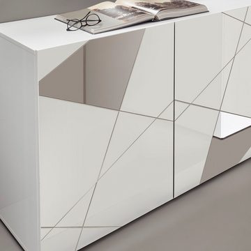 INOSIGN Sideboard Vittoria, Breite 241 cm, 4 Türen, Fronten mit Siebdruck und Spiegelfront