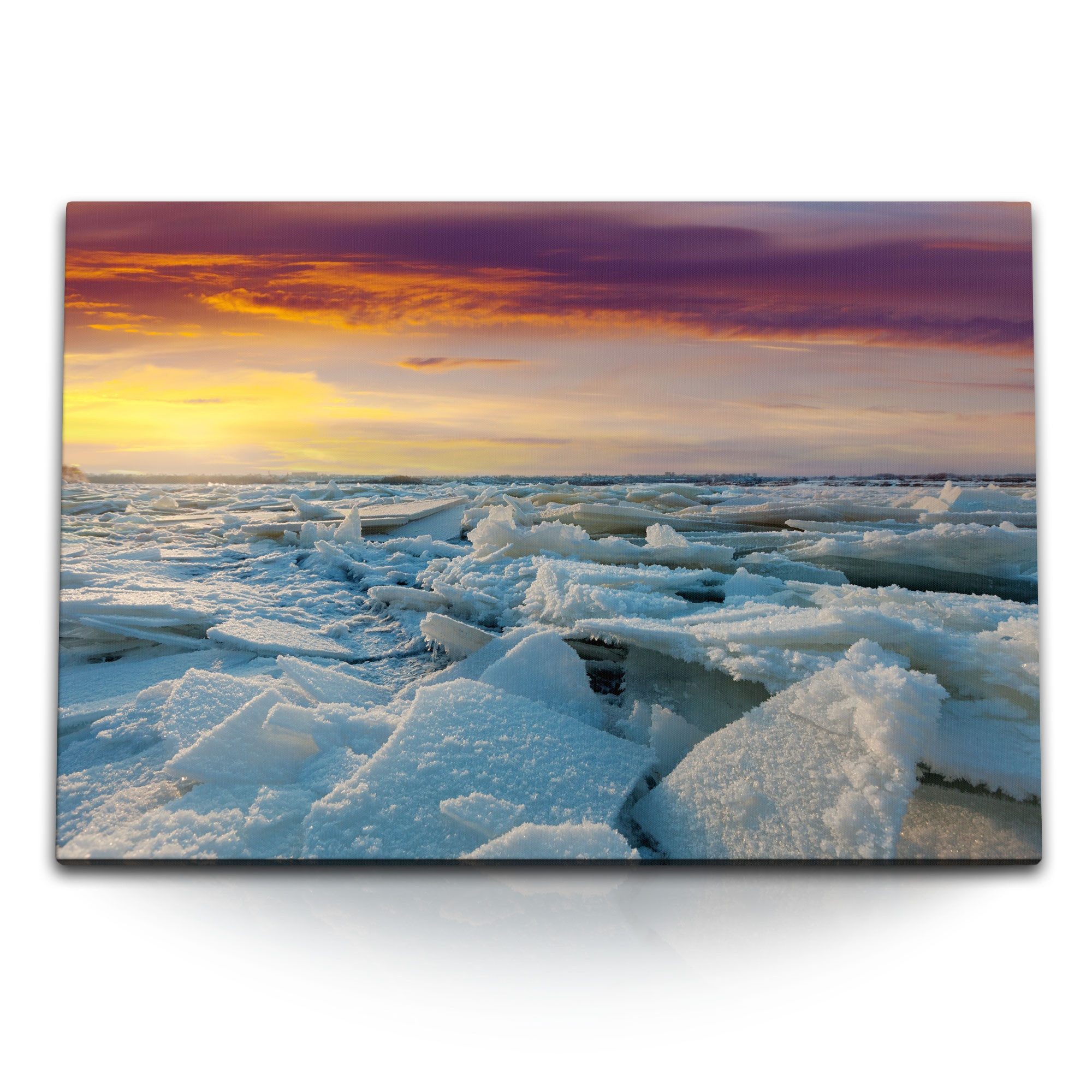Leinwandbild 120x80cm Wandbild auf Leinwand Nordpol Eisplatten Eis Meer Abendrot So