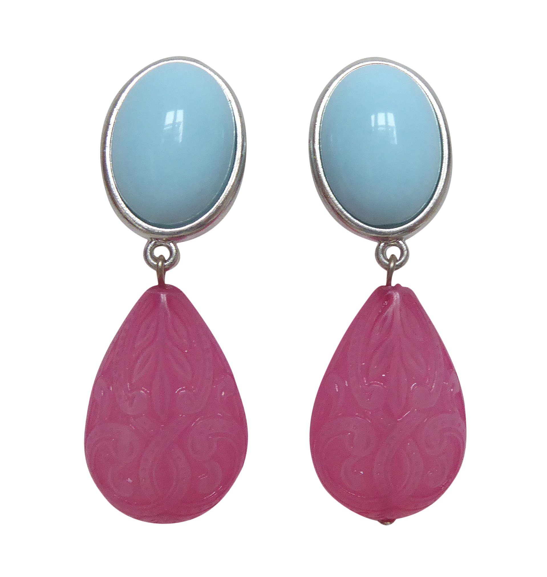 Mugello Paar Ohrstecker Greta türkis-pink (silber) schönes Geschenk farbenfroh Sommer, made in Germany Designer JustWin, Statementohrringe