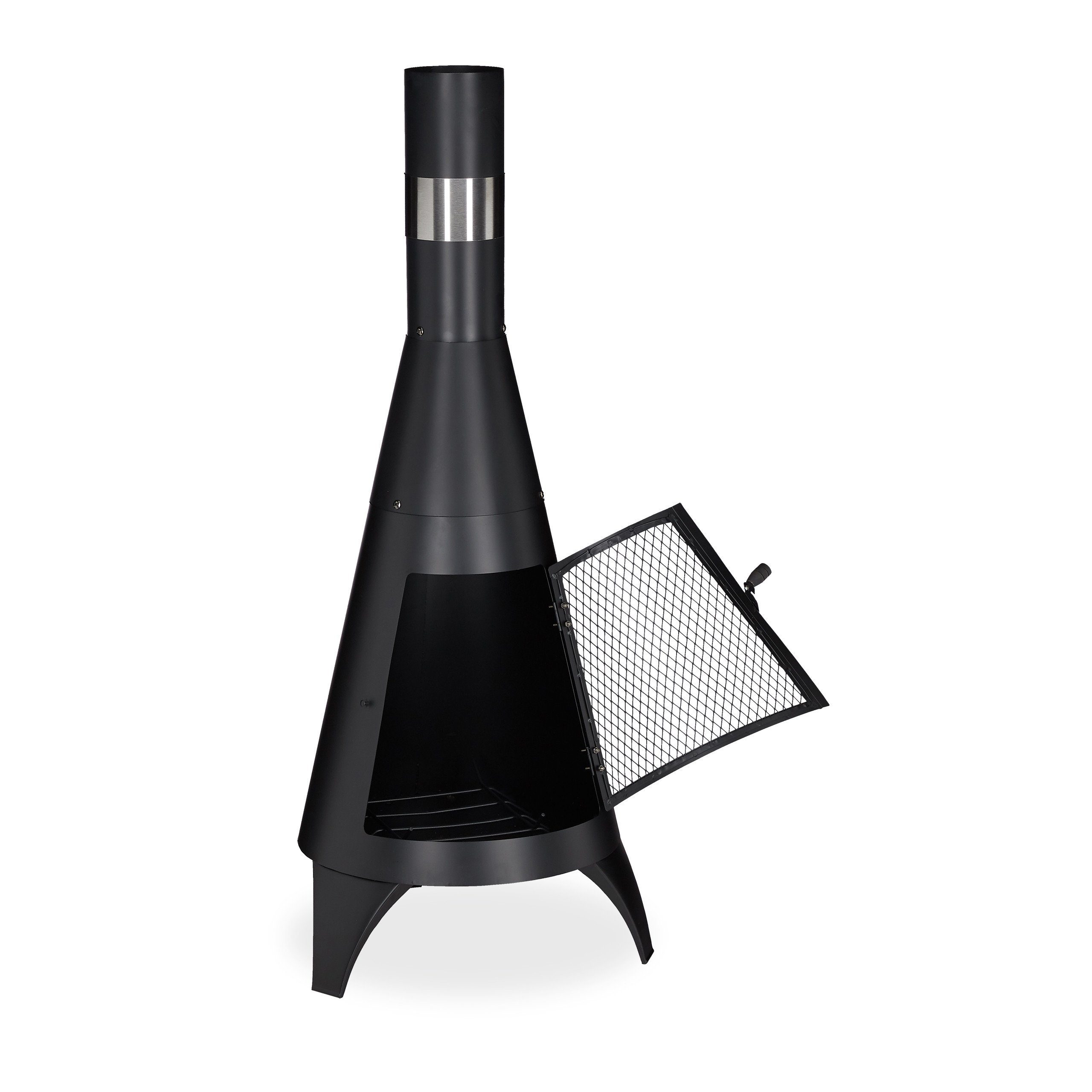 relaxdays fire pit patio heater with door, black
