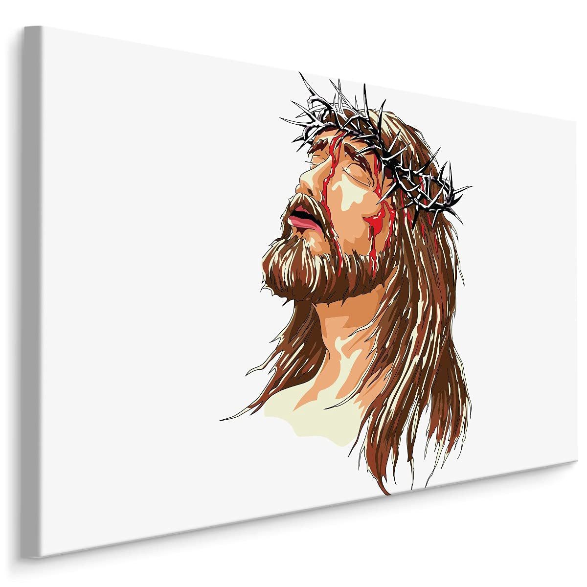 Muralo Leinwandbild Menschen – Leinwandbild Wandbild Kunstdruck Wohnzimmer, Frau (1 St), Porträt – Jesus – Dornenkrone, 70 x 50 cm, aufhängefertig