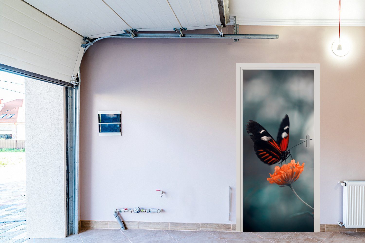Matt, MuchoWow Türtapete Tür, Insekt, für Schmetterling St), - bedruckt, cm - Fototapete Türaufkleber, Blume 75x205 (1