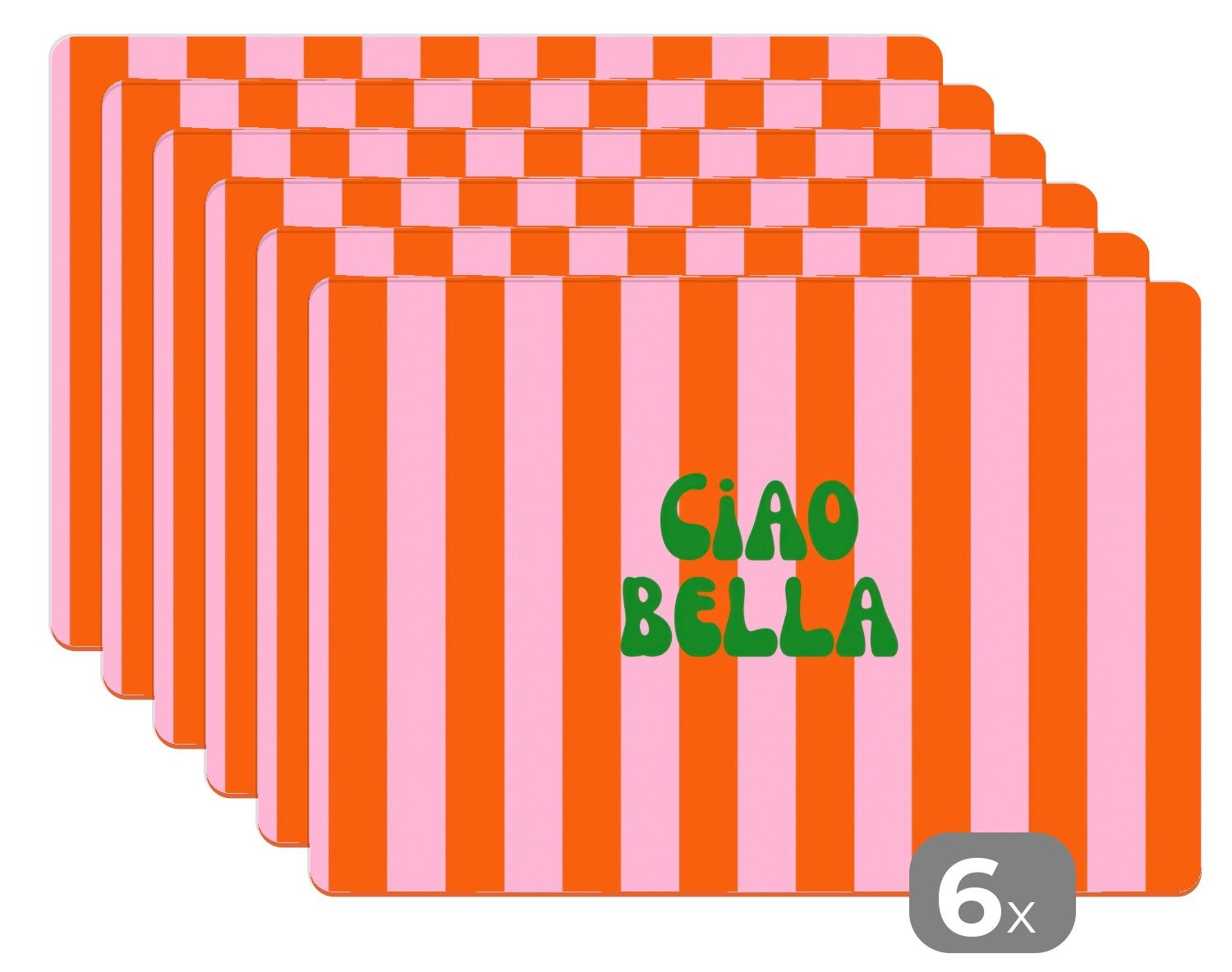 MuchoWow Platzset Streifen - Orange - Vertikal - Ciao bella, (6-St), Platzsets, Tischset, Abwaschbar, Tischsets, Platzdeckchen