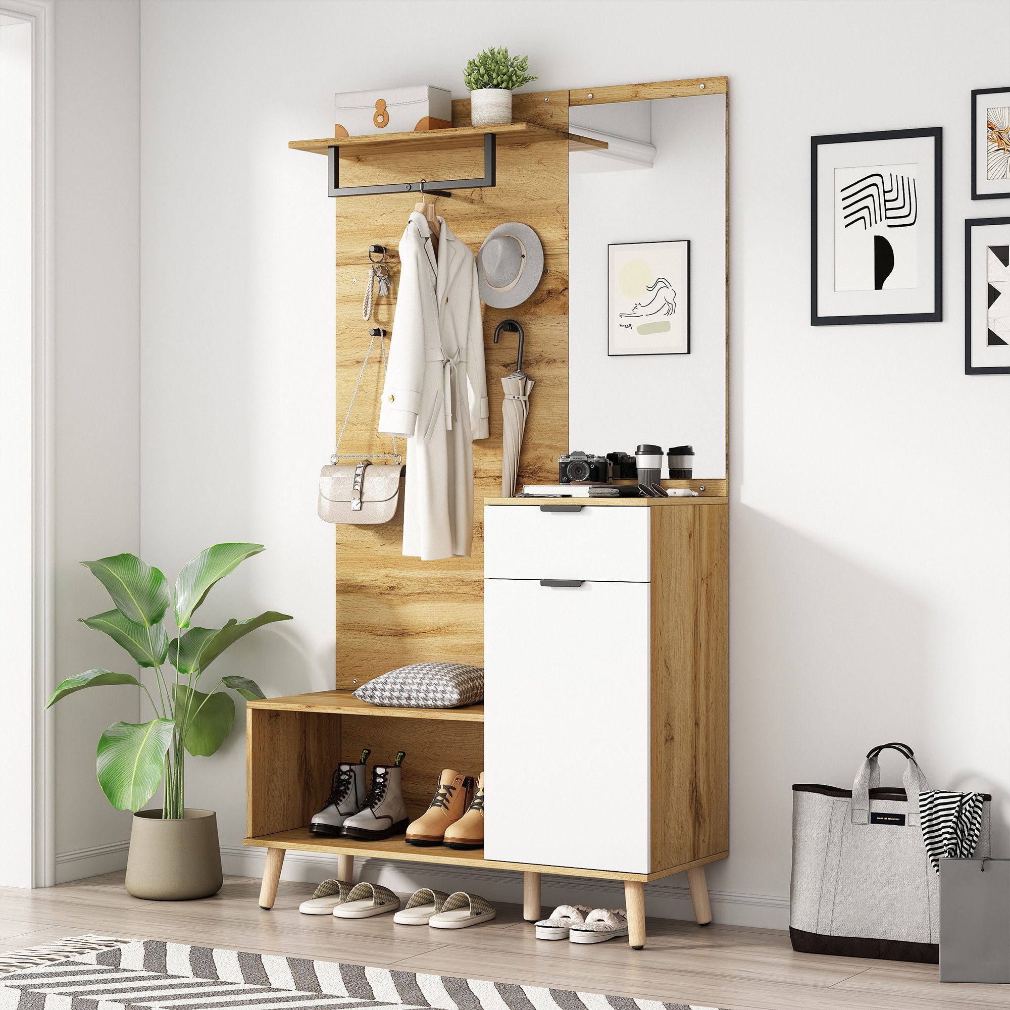 STILVORA Garderoben-Set mit Spiegel,Wandgarderoben Garderobenständer mit günstig online kaufen