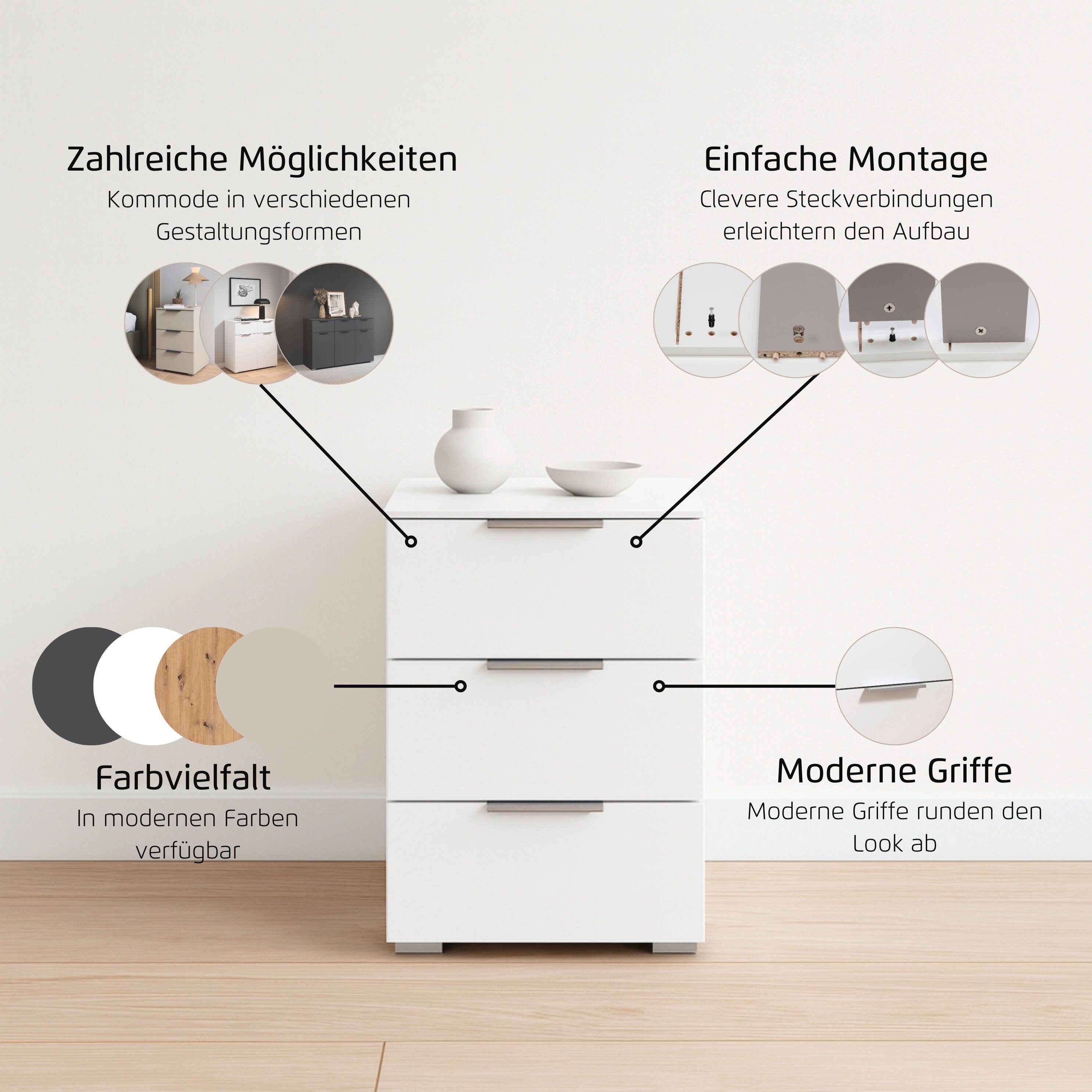 OTTO home Nachtkommode Nachttisch Nachtschrank Schubladen Sideboard Schubladenkommode CORTONA (Breite 40 cm inkl. SOFT-CLOSE-FUNKTION, mit moderner Dekor-Front) – Bild 4 von 5