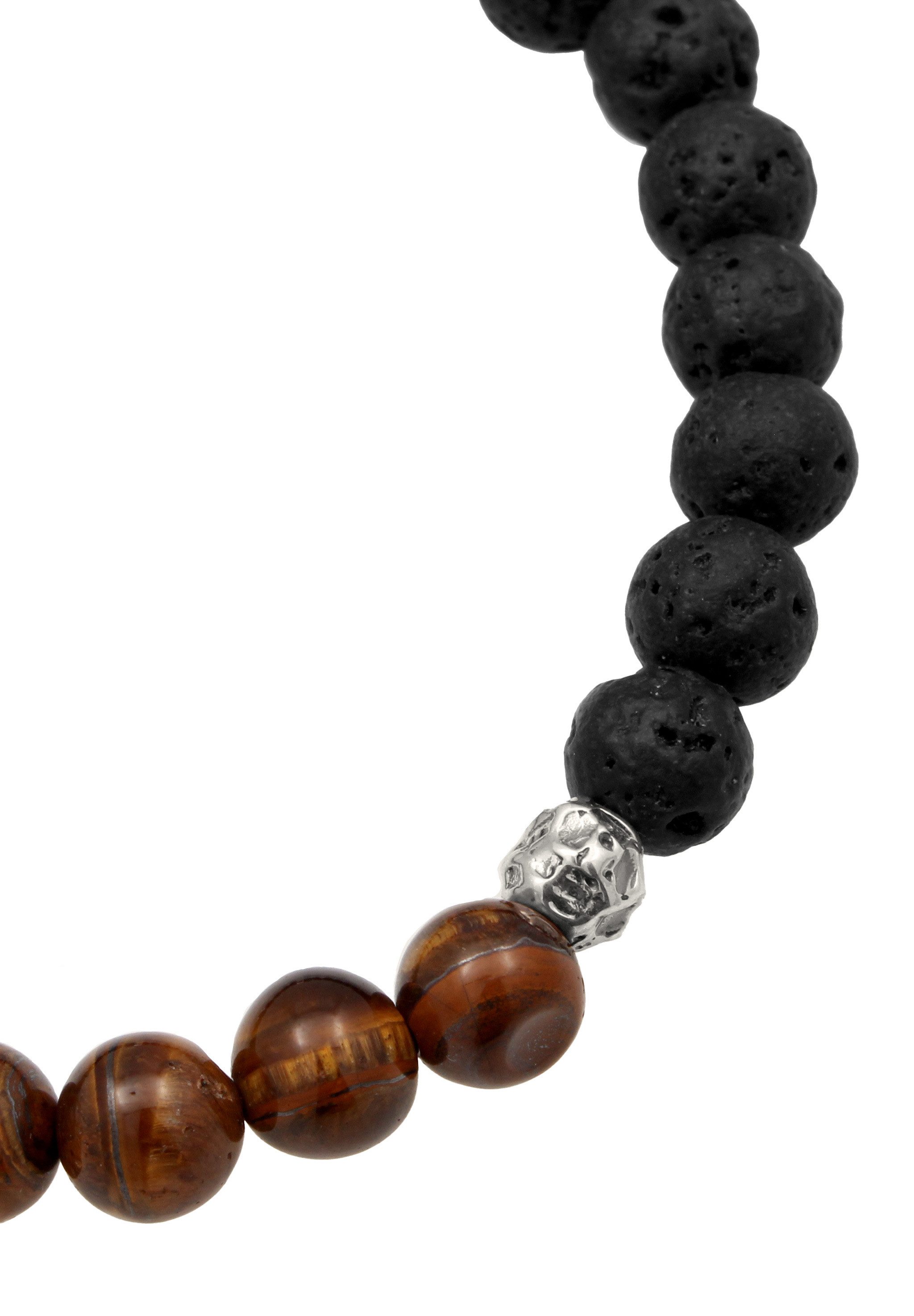 Kuzzoi Bead-Armband-Set Edelstein Lava Tigerauge Braun 925 Sterling Silber