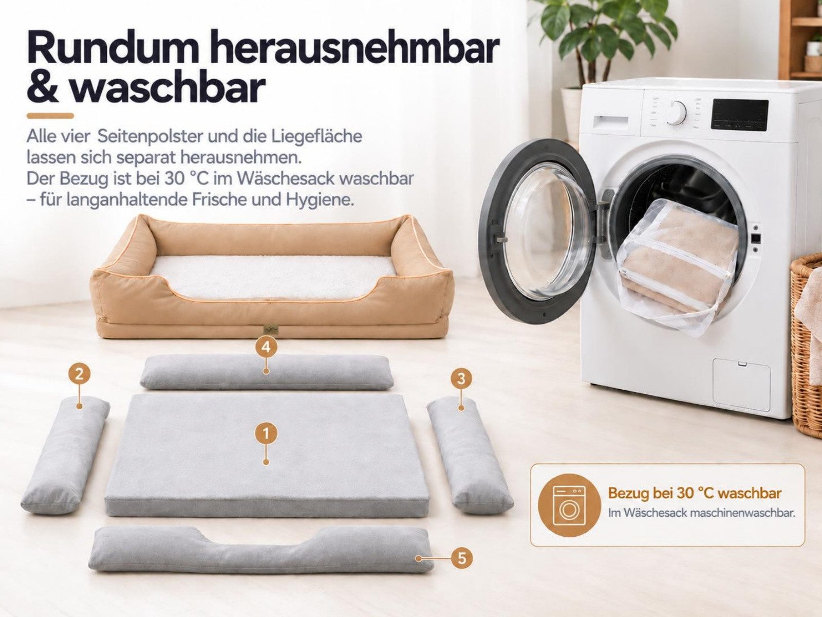 BingoPaw Hundebett Orthopädisches Hundesofa, abnehmbar waschbar Bezug, flauschig weich, Oxford-Gewebe, Kunstkaninchenfell, rundum herausnehmbare Polster, M/L/XL – Bild 4 von 5