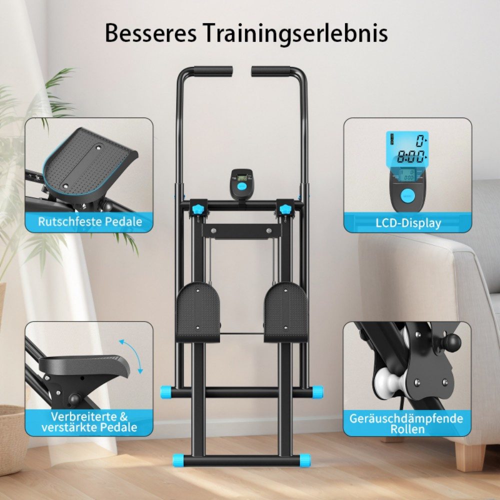 i@home Stepper Vertikal-Stepper Stairmaster für Ganzkörpertraining, klappbar, erweiterter Stufenbreite, verstellbaren Lenkern & Pedalen