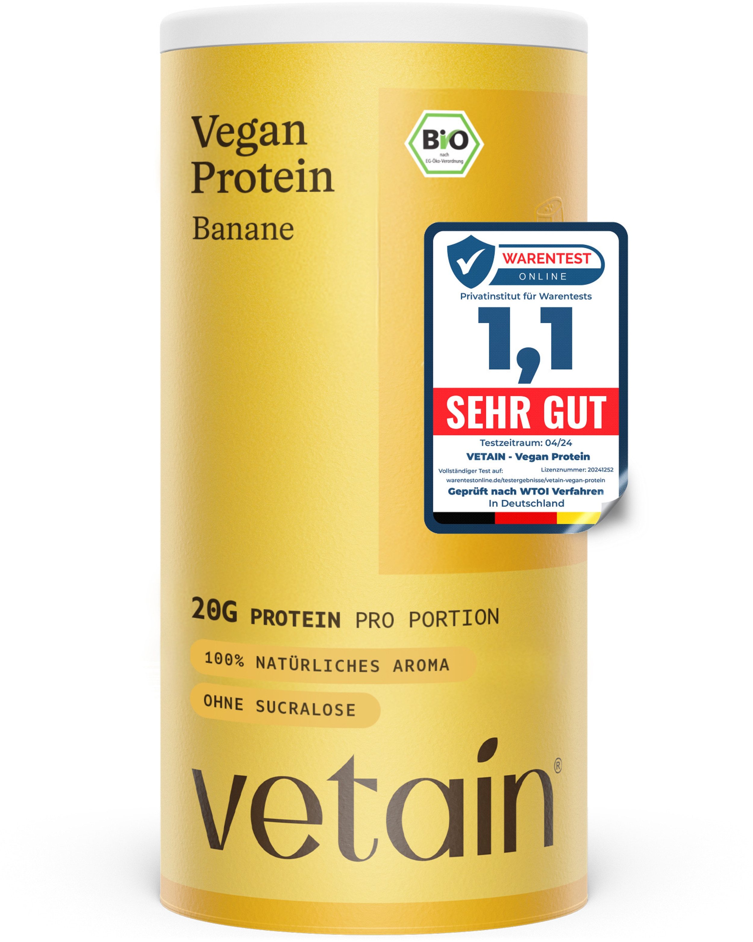 VETAIN Vegan Protein Pulver, 600 g, Frei von raffiniertem Zucker & künstlichen Süßstoffen