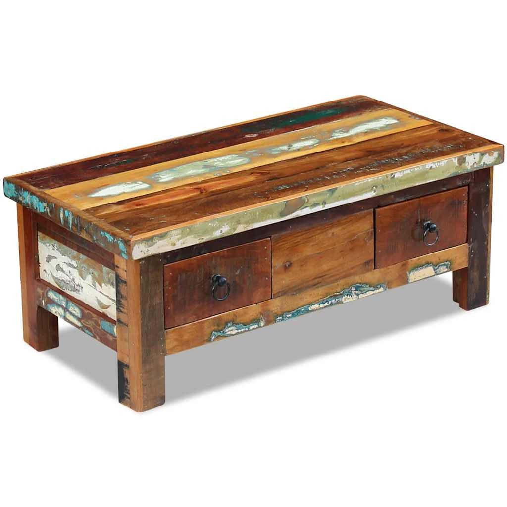 vidaXL Couchtisch vidaXL Couchtisch mit Schubladen Altholz Massiv 90x45x35 cm
