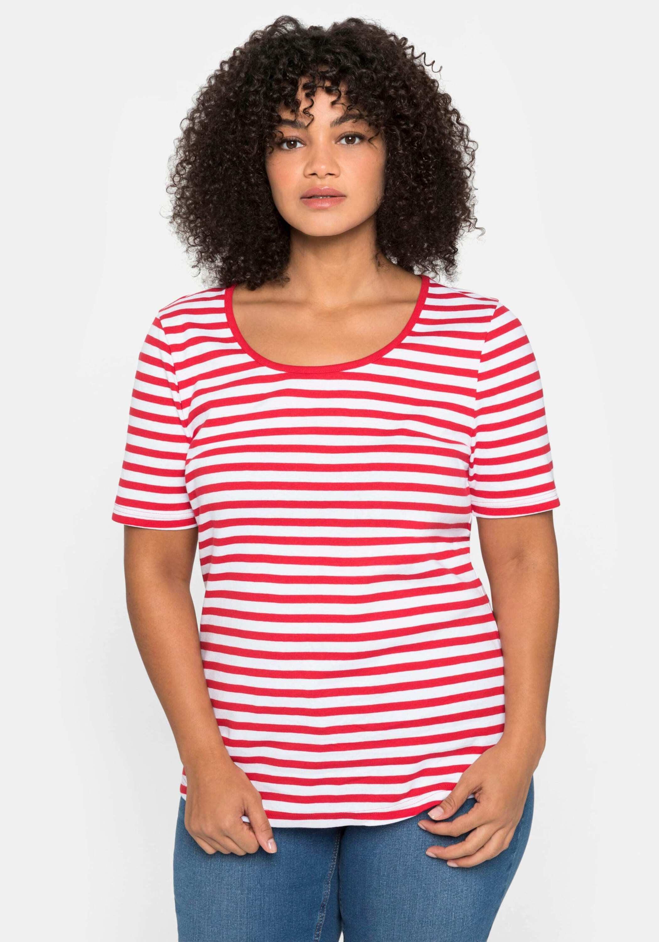 Sheego T-Shirt T-Shirt Kurzarm mit garngefärbtem Ringel, aus Rippware