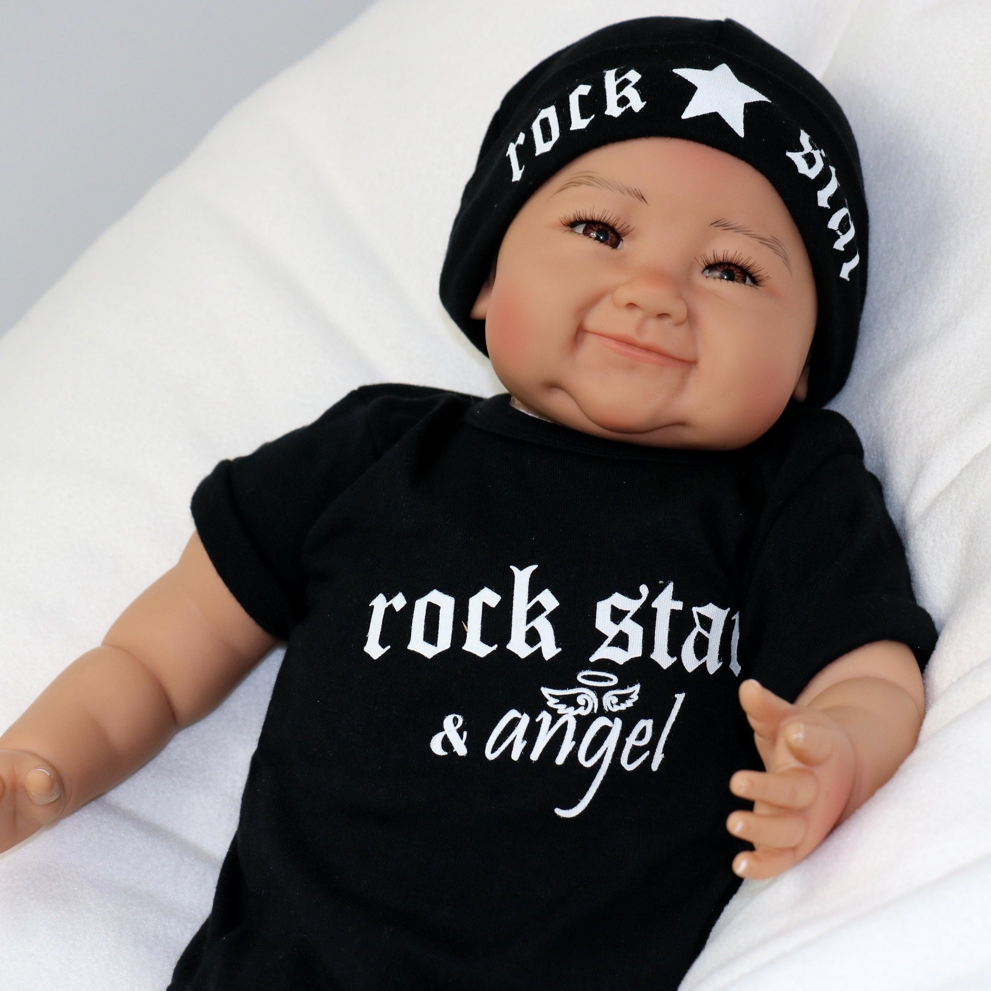 Babymajawelt Mütze zur Mütze) schwarz-weiss, Baby (1 Neugeborene Erstausstattung, Mütze Geburt, Fotoshooting ROCK Erstlingsmütze Mon. 0-2 Geschenk STAR Stück,